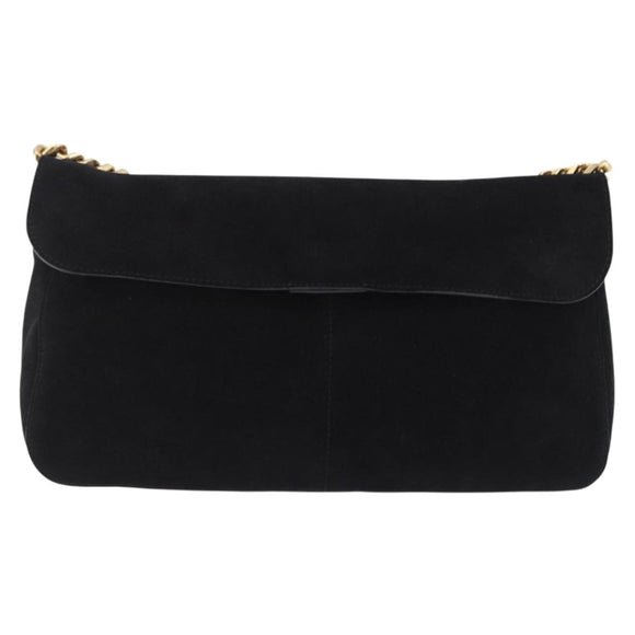 CELINE Chain Shoulder Bag Suede Black Gold Tone Auth 198925A