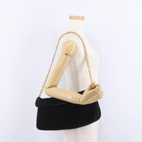 CELINE Chain Shoulder Bag Suede Black Gold Tone Auth 198925A