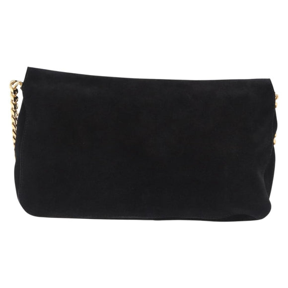 CELINE Chain Shoulder Bag Suede Black Gold Tone Auth 198925A