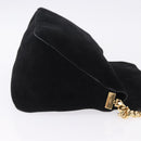 CELINE Chain Shoulder Bag Suede Black Gold Tone Auth 198925A-3