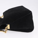 CELINE Chain Shoulder Bag Suede Black Gold Tone Auth 198925A-4