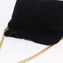 CELINE Chain Shoulder Bag Suede Black Gold Tone Auth 198925A-6