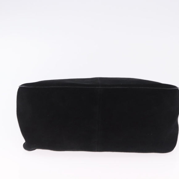 CELINE Chain Shoulder Bag Suede Black Gold Tone Auth 198925A