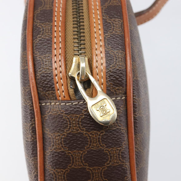 CELINE Macadam Shoulder Bag PVC Leather Brown Gold Tone Auth 198926