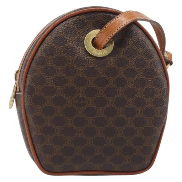 CELINE Macadam Shoulder Bag PVC Leather Brown Gold Tone Auth 198926