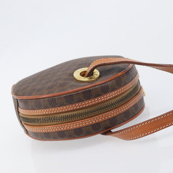 CELINE Macadam Shoulder Bag PVC Leather Brown Gold Tone Auth 198926