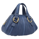 BVLGARI Chandra Hand Bag Leather Blue Gold Tone Auth 198928A-1