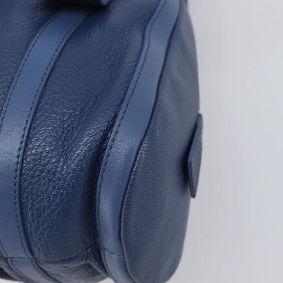 BVLGARI Chandra Hand Bag Leather Blue Gold Tone Auth 198928A