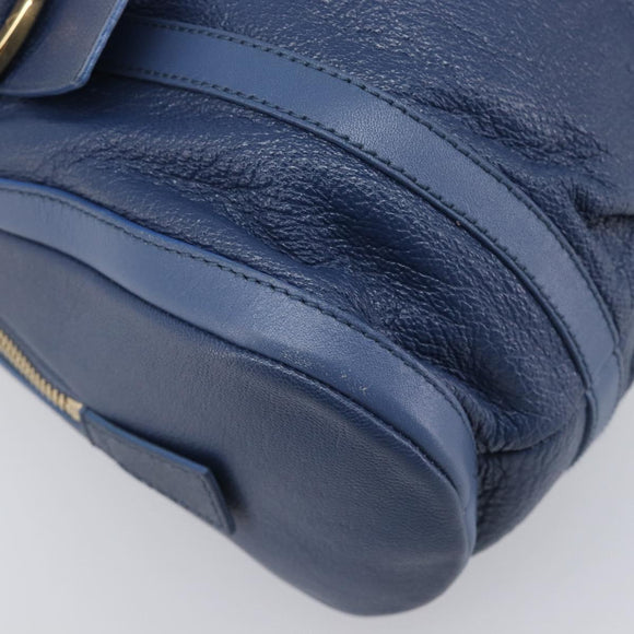 BVLGARI Chandra Hand Bag Leather Blue Gold Tone Auth 198928A