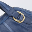 BVLGARI Chandra Hand Bag Leather Blue Gold Tone Auth 198928A-10