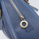 BVLGARI Chandra Hand Bag Leather Blue Gold Tone Auth 198928A-17