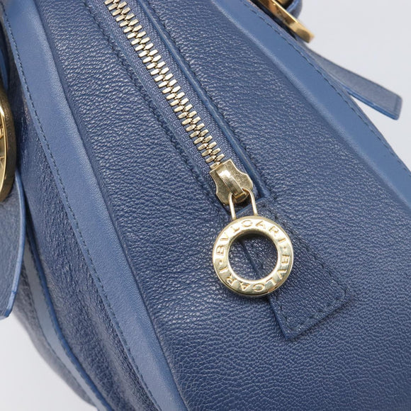 BVLGARI Chandra Hand Bag Leather Blue Gold Tone Auth 198928A