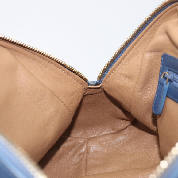 BVLGARI Chandra Hand Bag Leather Blue Gold Tone Auth 198928A