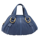 BVLGARI Chandra Hand Bag Leather Blue Gold Tone Auth 198928A-13