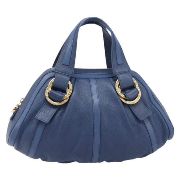BVLGARI Chandra Hand Bag Leather Blue Gold Tone Auth 198928A