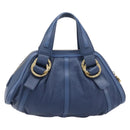 BVLGARI Chandra Hand Bag Leather Blue Gold Tone Auth 198928A-2