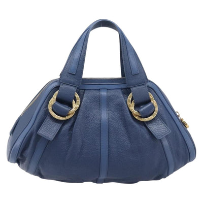 BVLGARI Chandra Hand Bag Leather Blue Gold Tone Auth 198928A - 0