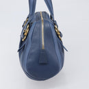 BVLGARI Chandra Hand Bag Leather Blue Gold Tone Auth 198928A-3