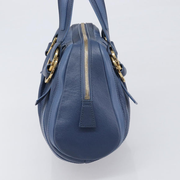 BVLGARI Chandra Hand Bag Leather Blue Gold Tone Auth 198928A