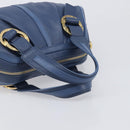 BVLGARI Chandra Hand Bag Leather Blue Gold Tone Auth 198928A-7