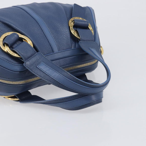 BVLGARI Chandra Hand Bag Leather Blue Gold Tone Auth 198928A