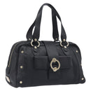 BVLGARI Hand Bag Leather Black Gold Tone Auth 198930A-1