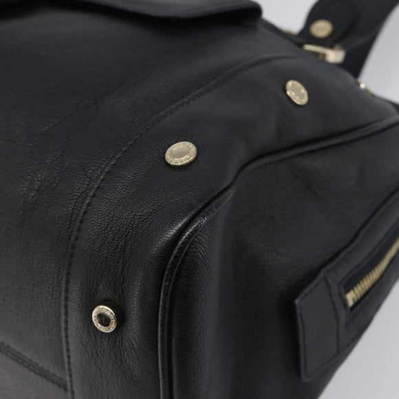 BVLGARI Hand Bag Leather Black Gold Tone Auth 198930A