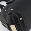 BVLGARI Hand Bag Leather Black Gold Tone Auth 198930A-11