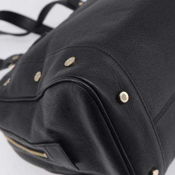 BVLGARI Hand Bag Leather Black Gold Tone Auth 198930A