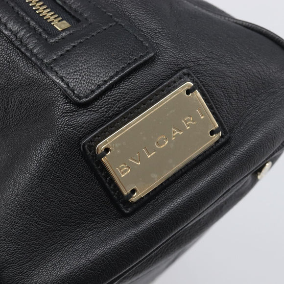 BVLGARI Hand Bag Leather Black Gold Tone Auth 198930A