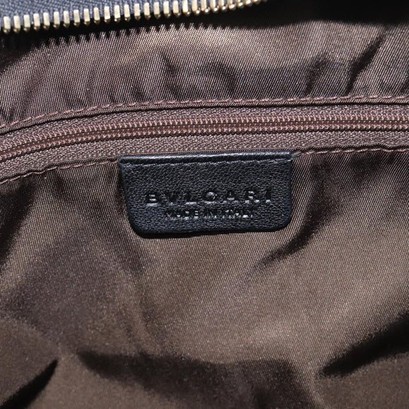 BVLGARI Hand Bag Leather Black Gold Tone Auth 198930A