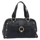BVLGARI Hand Bag Leather Black Gold Tone Auth 198930A-2