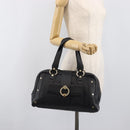 BVLGARI Hand Bag Leather Black Gold Tone Auth 198930A-27