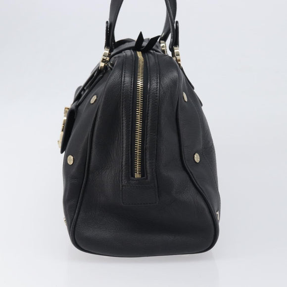 BVLGARI Hand Bag Leather Black Gold Tone Auth 198930A