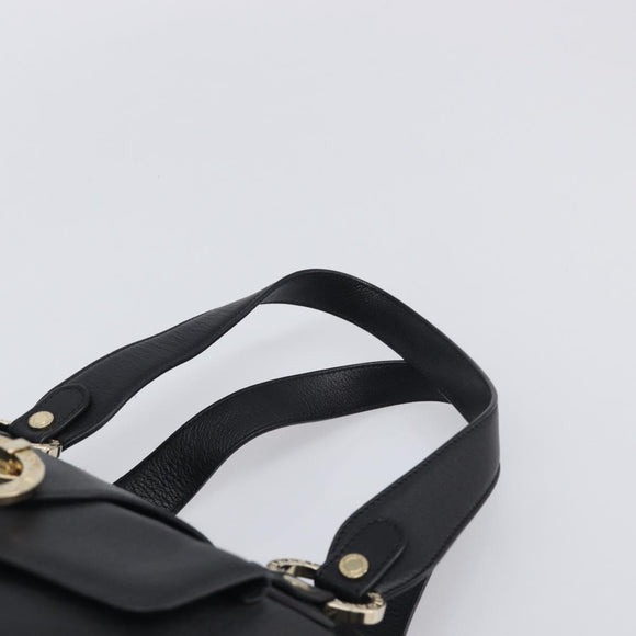 BVLGARI Hand Bag Leather Black Gold Tone Auth 198930A