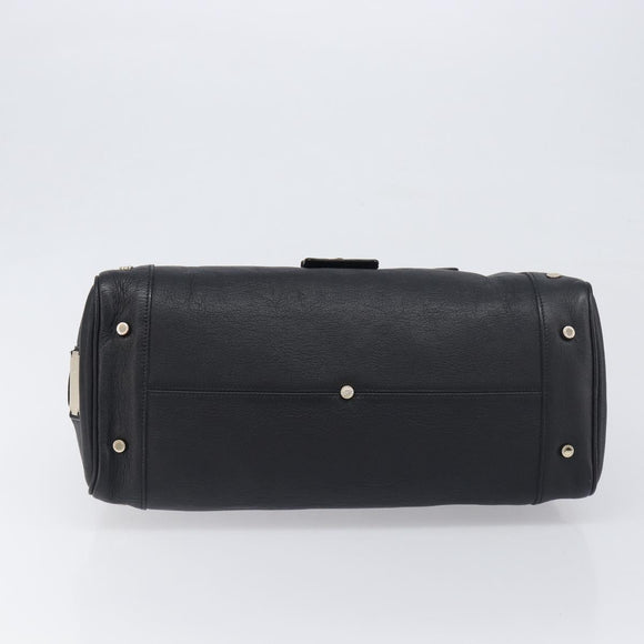 BVLGARI Hand Bag Leather Black Gold Tone Auth 198930A