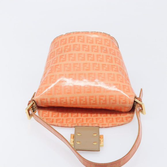 FENDI Zucchino Mamma Baguette Hand Bag Patent Orange Gold Tone Auth 198931