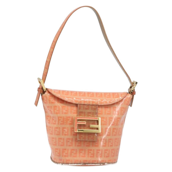 FENDI Zucchino Mamma Baguette Hand Bag Patent Orange Gold Tone Auth 198931