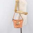 FENDI Zucchino Mamma Baguette Hand Bag Patent Orange Gold Tone Auth 198931-25