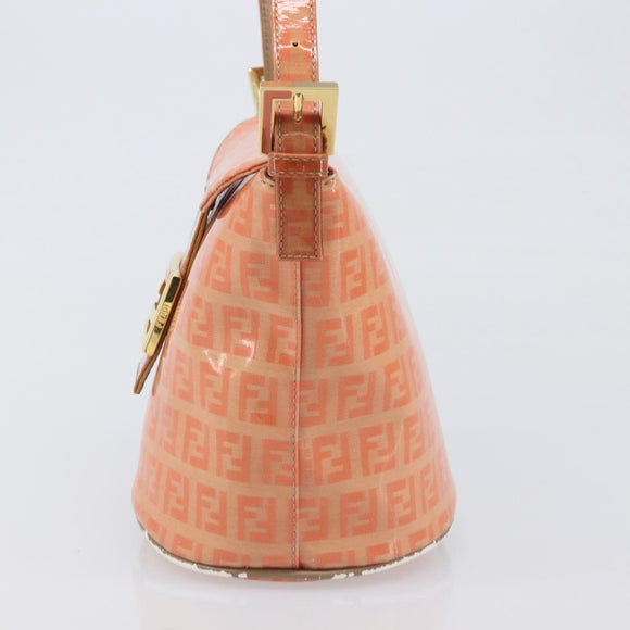 FENDI Zucchino Mamma Baguette Hand Bag Patent Orange Gold Tone Auth 198931