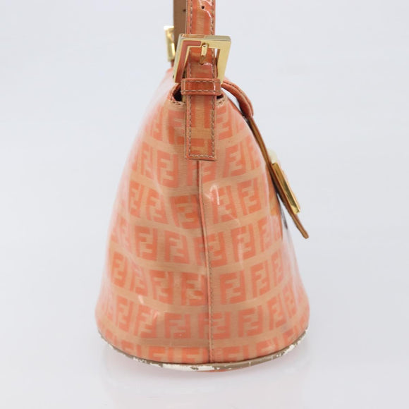 FENDI Zucchino Mamma Baguette Hand Bag Patent Orange Gold Tone Auth 198931