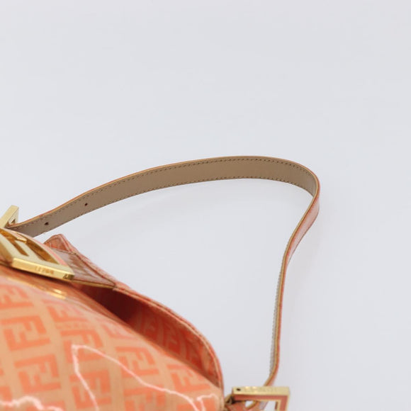FENDI Zucchino Mamma Baguette Hand Bag Patent Orange Gold Tone Auth 198931