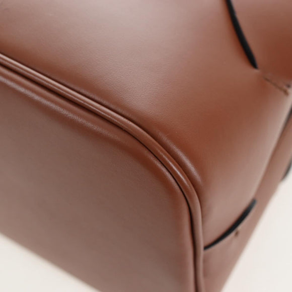 PRADA Vitello Intrecciato Shoulder Bag Leather Brown Silver Auth 198942M