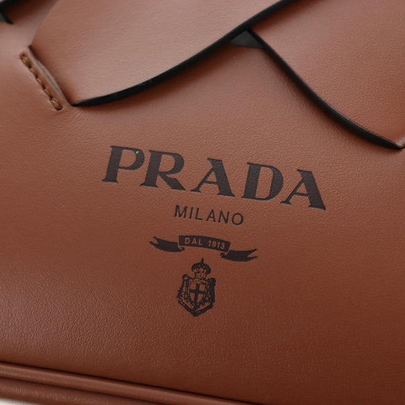 PRADA Vitello Intrecciato Shoulder Bag Leather Brown Silver Auth 198942M