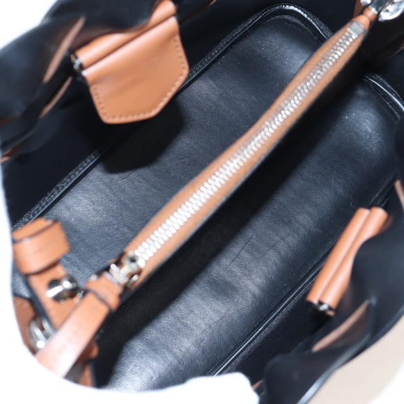 PRADA Vitello Intrecciato Shoulder Bag Leather Brown Silver Auth 198942M
