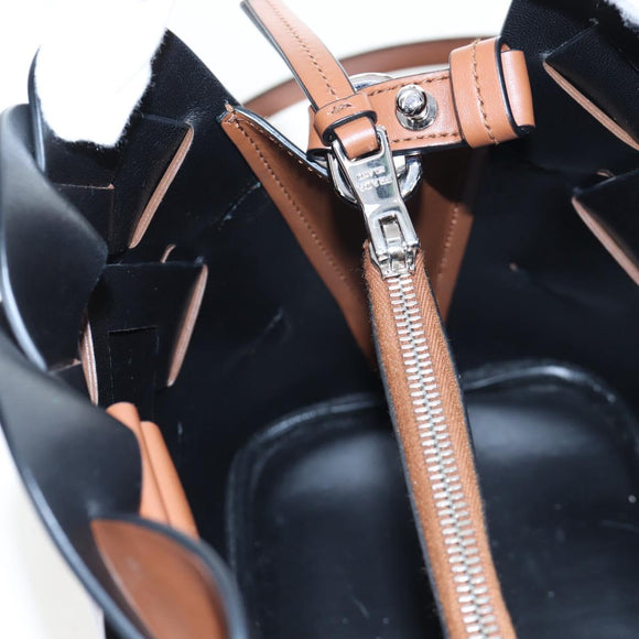 PRADA Vitello Intrecciato Shoulder Bag Leather Brown Silver Auth 198942M