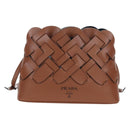 PRADA Vitello Intrecciato Shoulder Bag Leather Brown Silver Auth 198942M-13