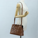 PRADA Vitello Intrecciato Shoulder Bag Leather Brown Silver Auth 198942M-26