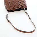 PRADA Vitello Intrecciato Shoulder Bag Leather Brown Silver Auth 198942M-7