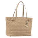 Christian Dior Lady Dior Canage Tote Bag Canvas Beige Gold Tone Auth 198943-1